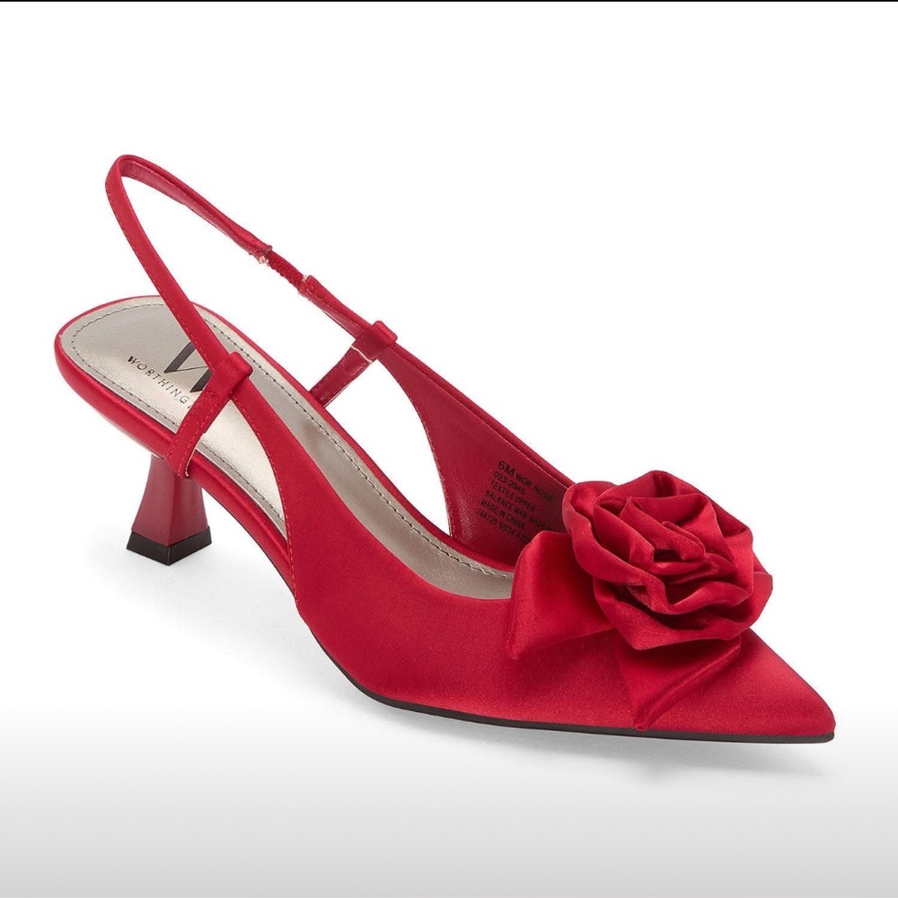 Women’s  Red Slingback Heels with Floral Accent